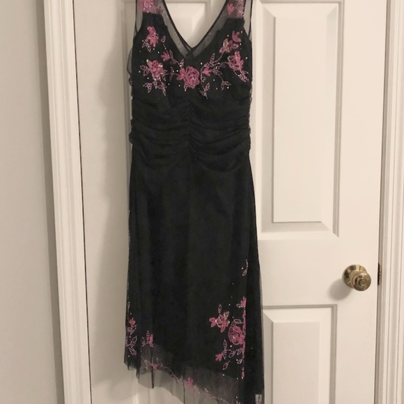 Elegant Black Dress with Pink Beading - Picture 1 of 7